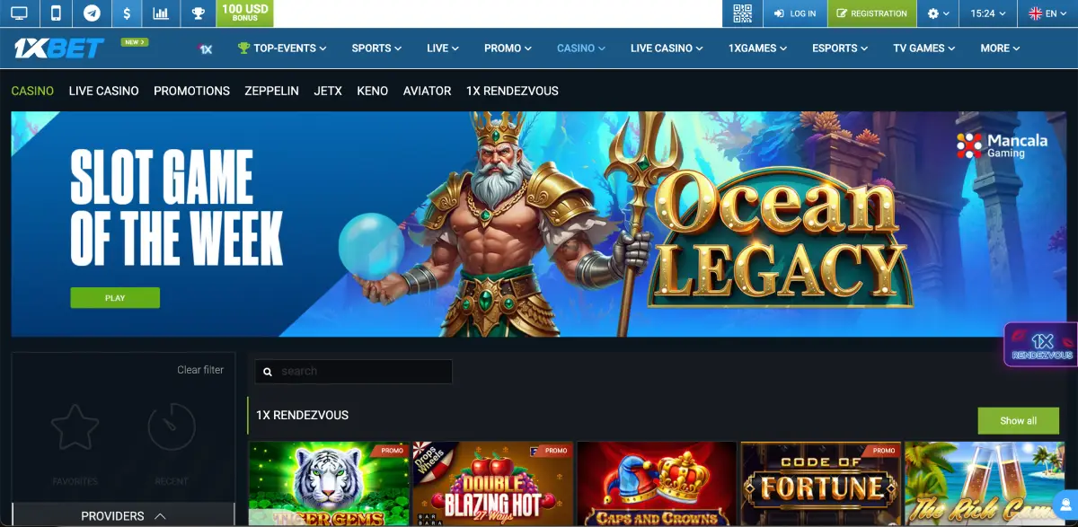 Official 1xBet casino homepage