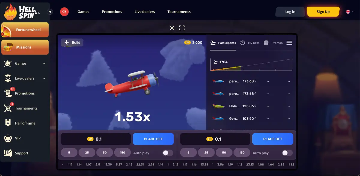 In-game interface of Aviatrix slot on Hellspin platform