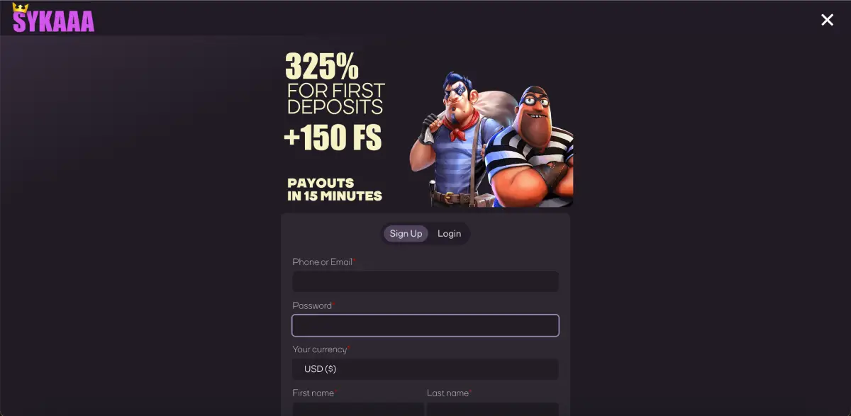 Sykaaa welcome banner offering 325% bonus on first deposits