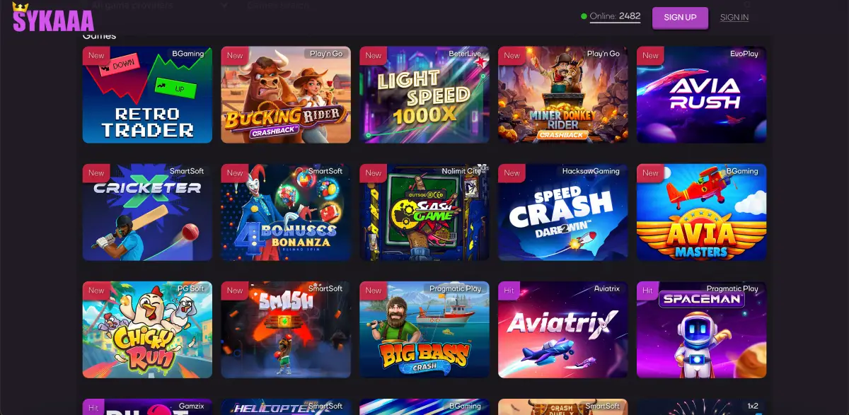 Crash games section at Sykaaa with Aviatrix and related titles